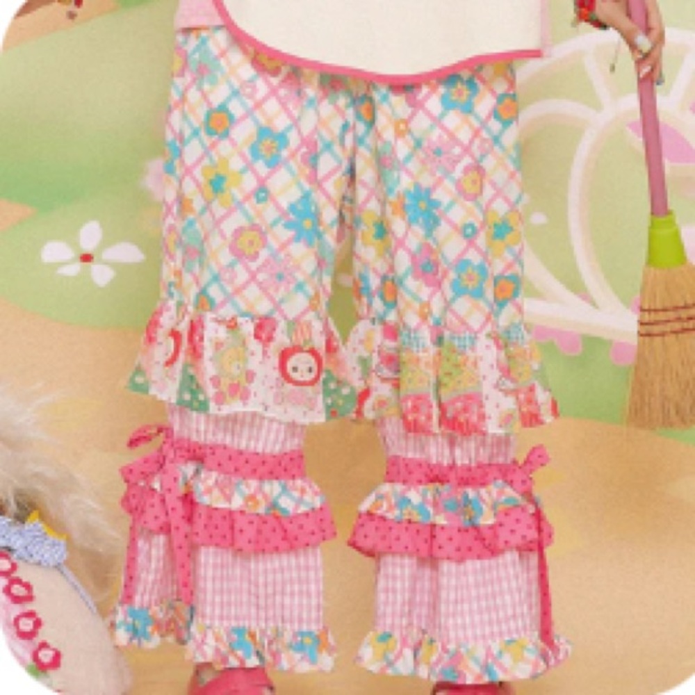 Lutra Jump “Spliced Printed Plaid Cute Pink Elastic Waist Loose Cake Trousers” S
